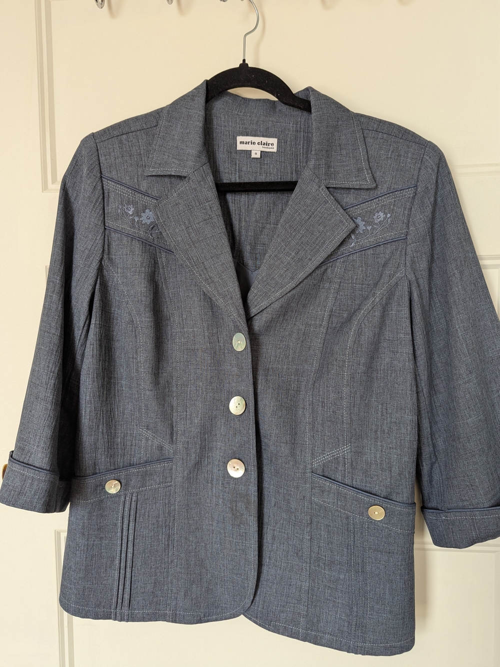 Marie Claire Women's Blue Gray Button-Front Blazer Jacket
